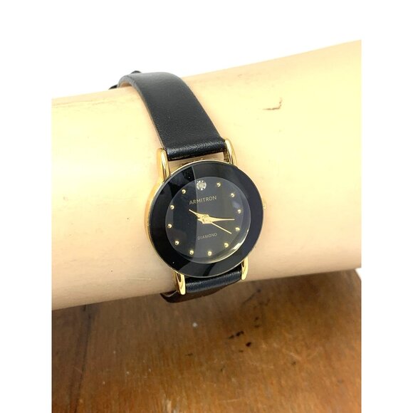 Armitron Women\'s Watch 75/2447GPB Quartz Gold Black Leather Strap 24mm main image 4